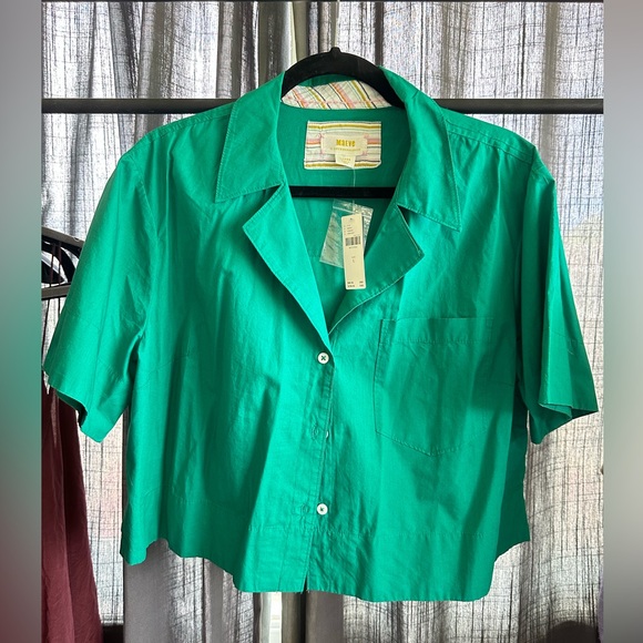 Anthropologie Tops - Anthropologie Maeve geeen button down crop top